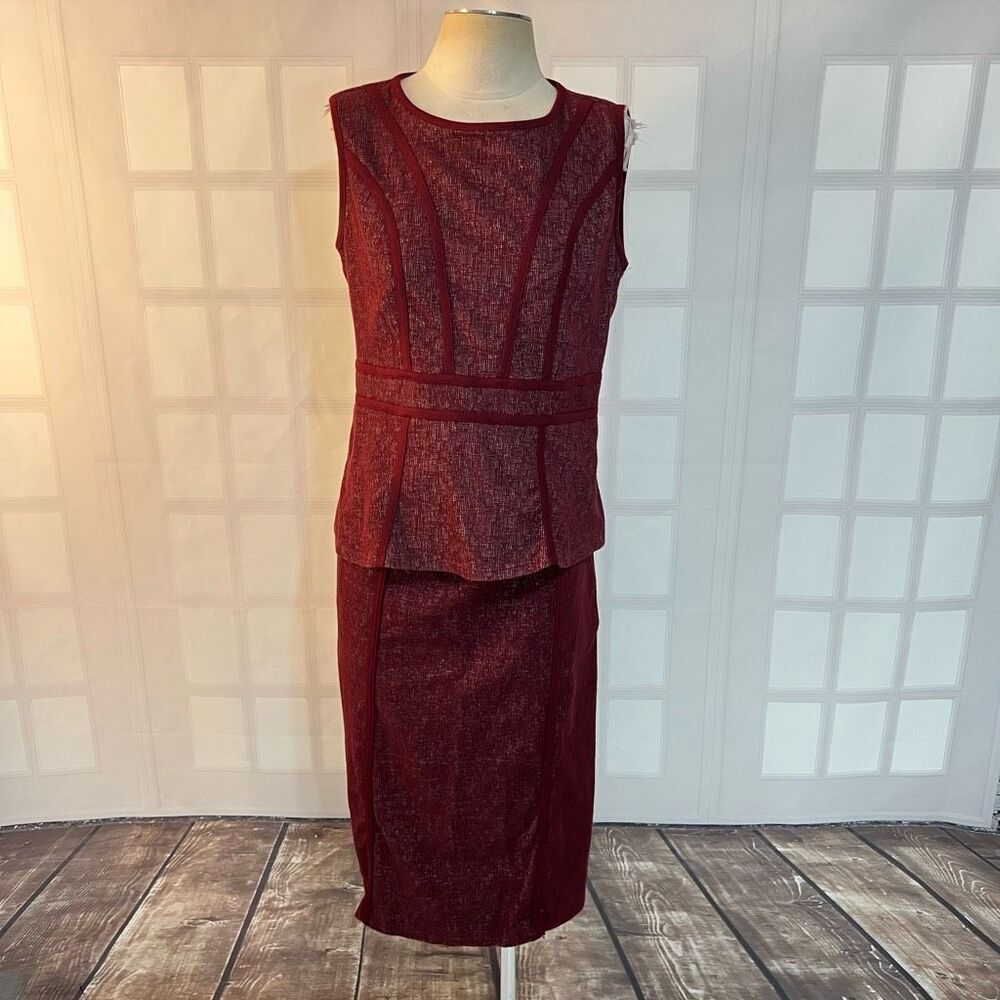 2 Piece New York & Company Burgundy Sleeveless Blouse Pencil Skirt Set Large/XL